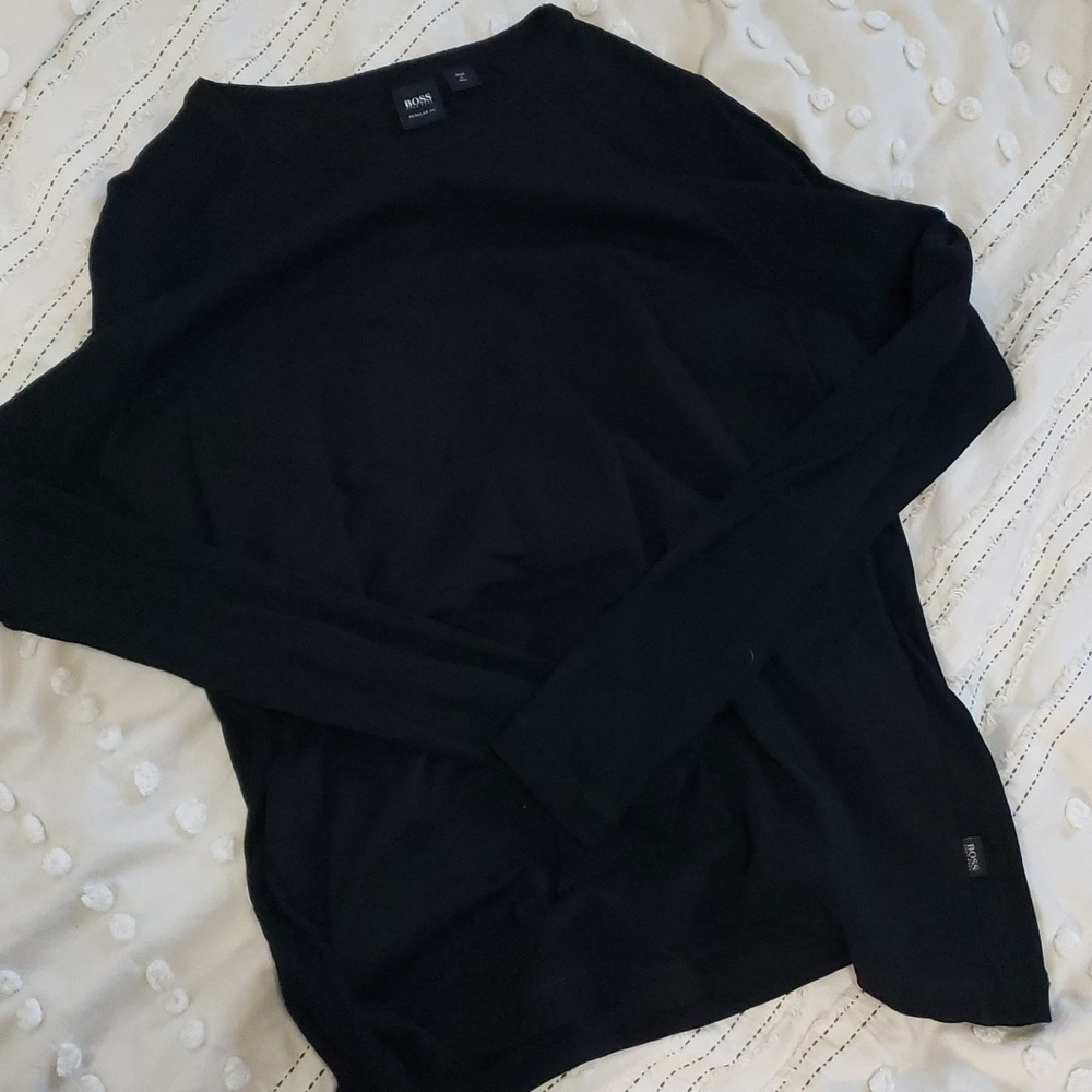Hugo boss MEN'S black ribbed sleeve long sleeve tee XXL